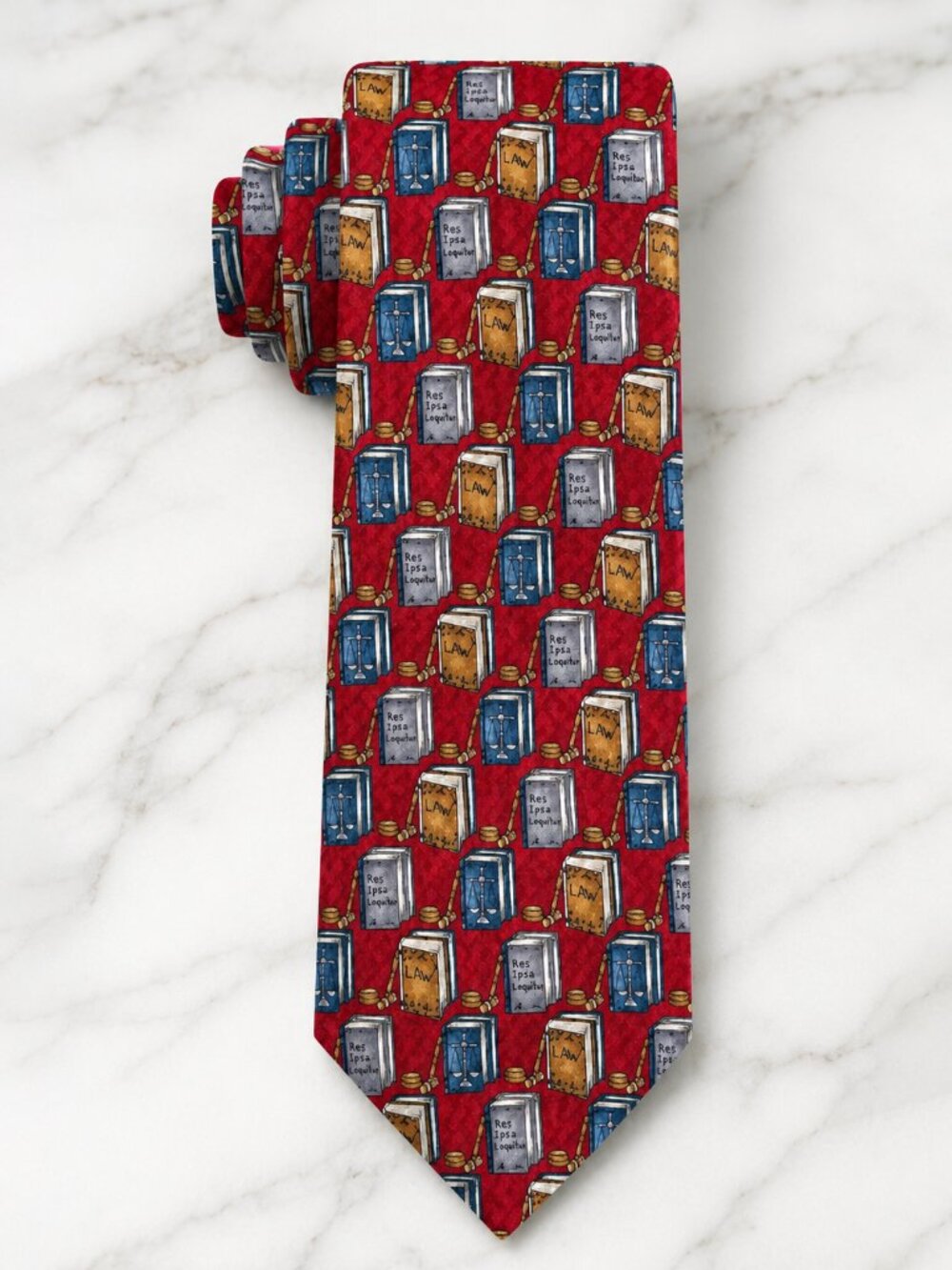 Van Heusen Lawyer Novelty Silk Tie Red Legal Books Law Print